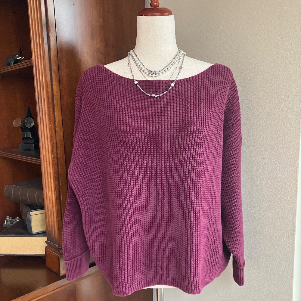 French Connection Mozart Burgundy Cotton Boatneck Crop Sweater  Size S